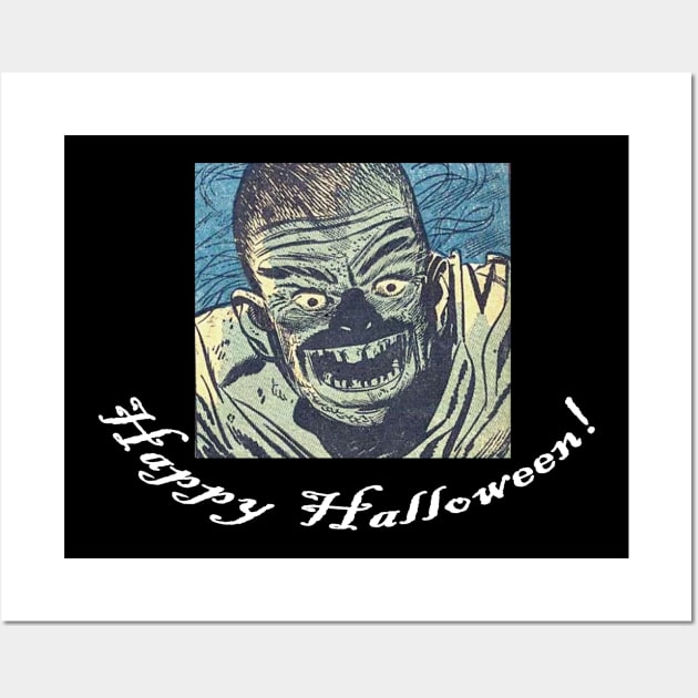 Happy Halloween green horror face Wall Art by Comic Dzyns